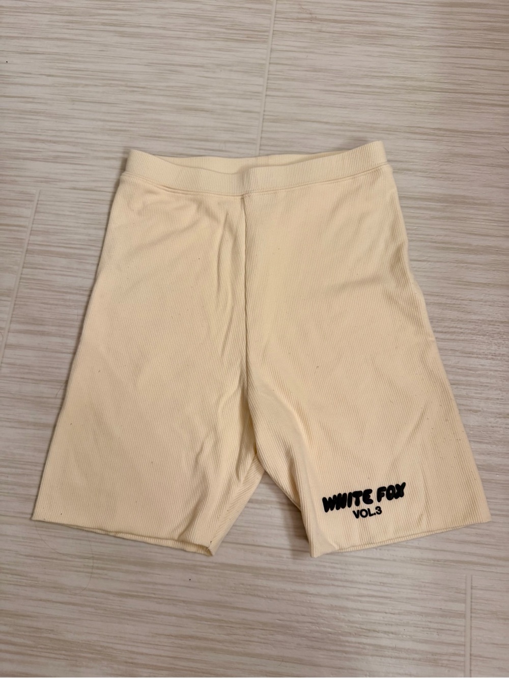White Fox Boutique Cream Ribbed High-Waist Bike Shorts - Picture 3 of 3